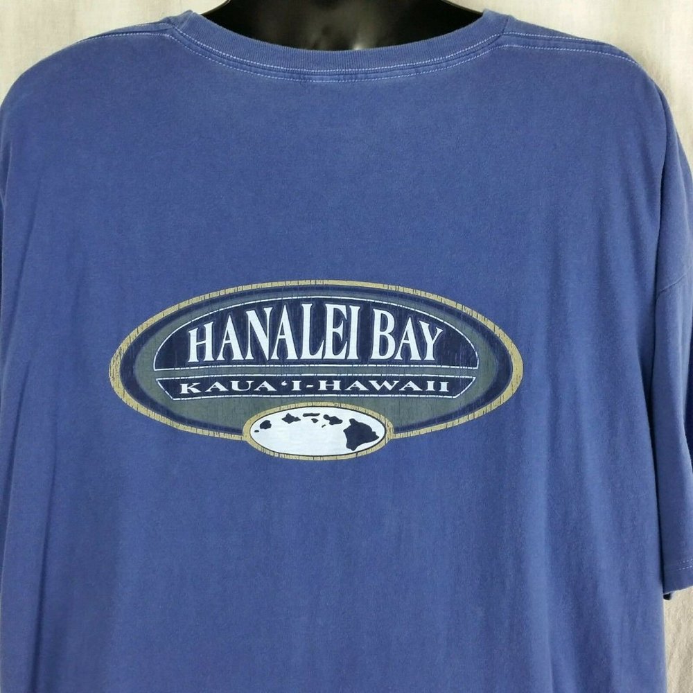 Hanalei Bay Kauai Hawaii Mens 2x Blue Tee Shirt Souvenir Aloha Island